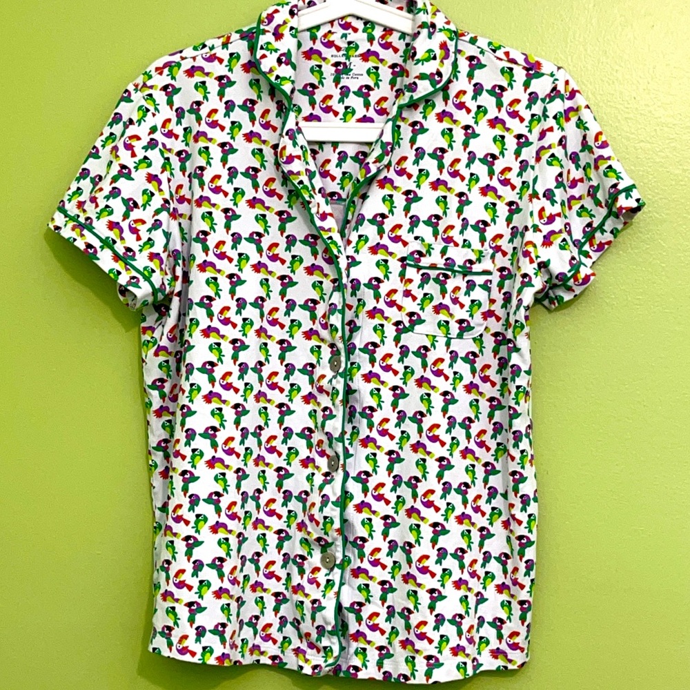Roberta Roller Rabbit White Short-Sleeve Pajama Top with Multicolor Toucan Print